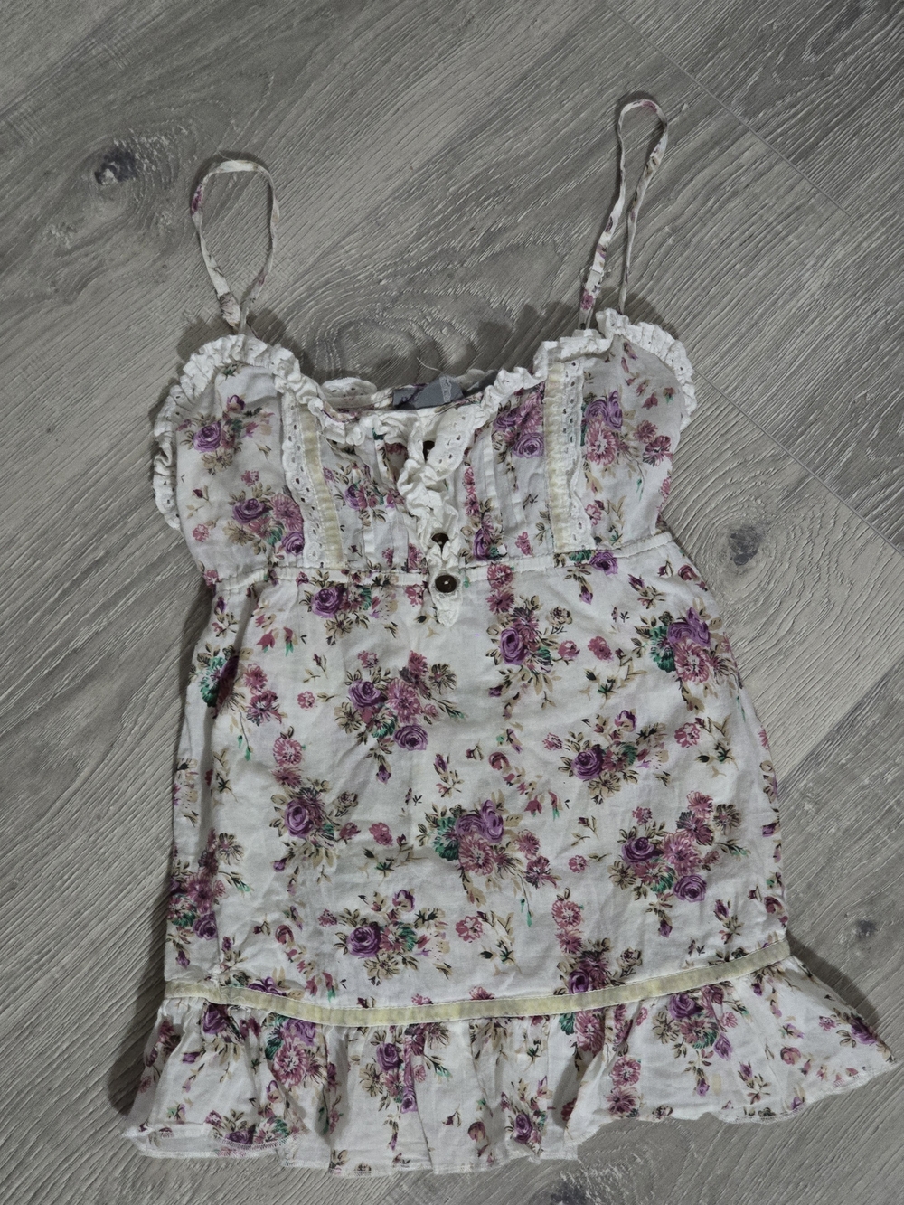 girl krazy White Floral Camisole with Purple Rose Print